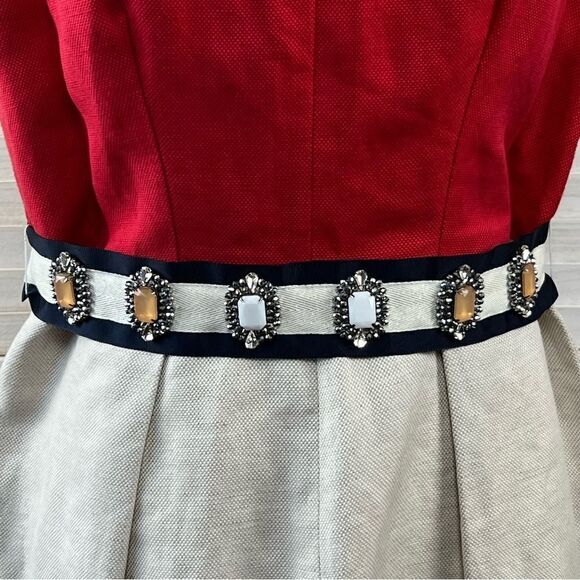 Vilagallo Linen Blend Embellished Sheath Dress 44 / 12 - Picture 3 of 16